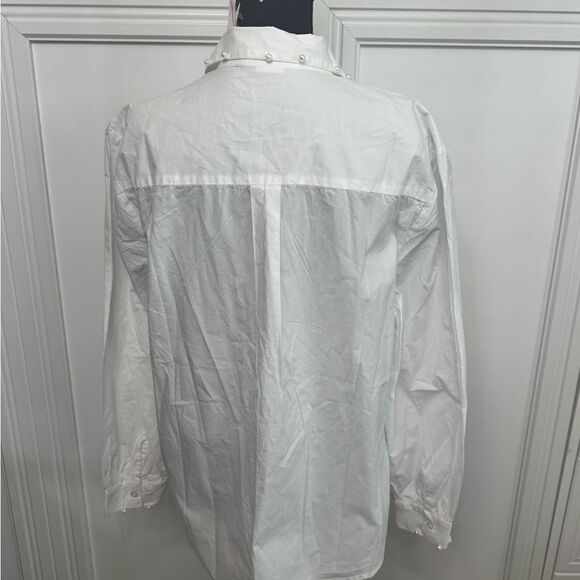 White Button-Up Shirt with Pearls - Picture 5 of 7